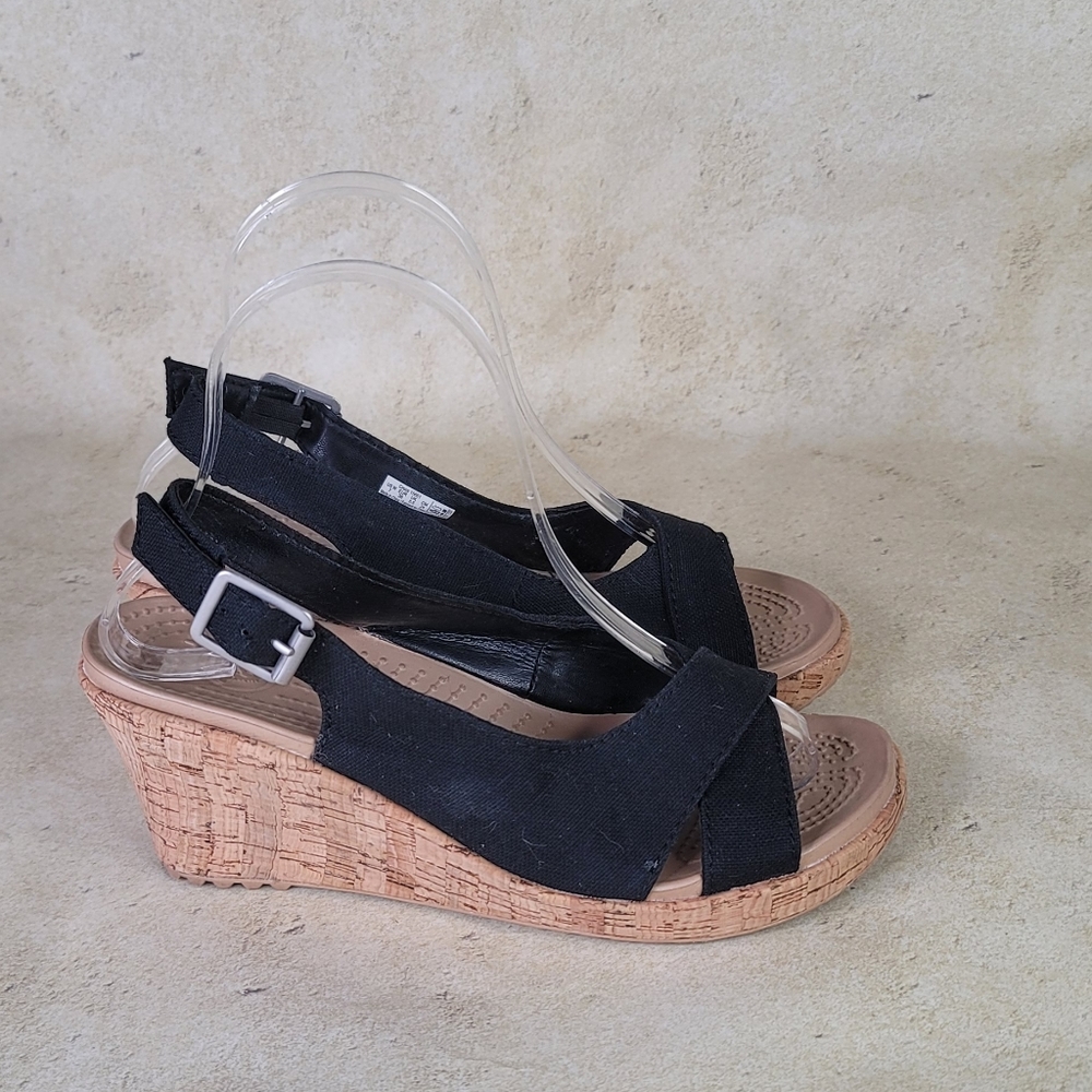 Crocs 15651 a-leigh linen cork wrap wedge sandals Size 7